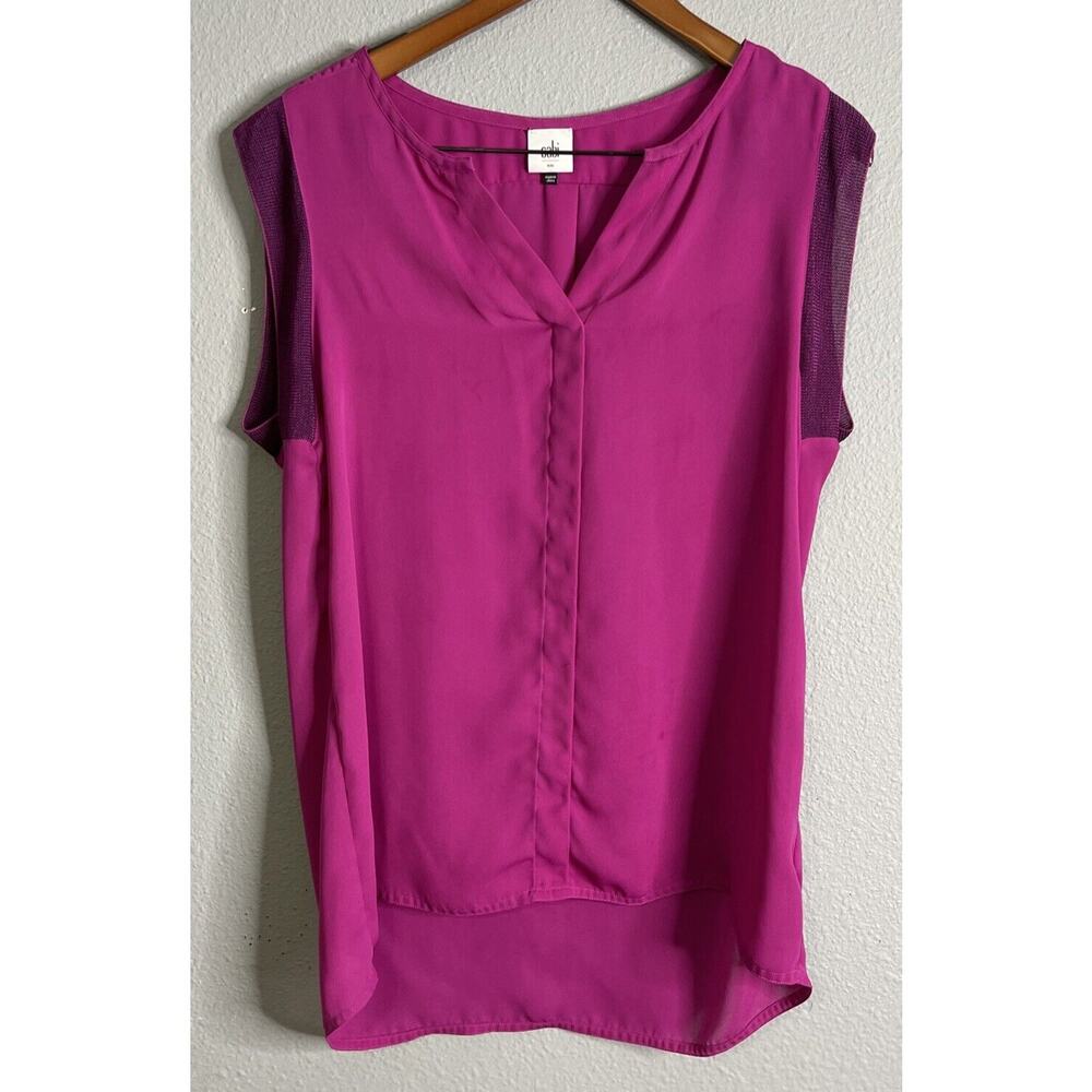 Cabi Womens‎ Small Campo Top Fuschia Pink Sleeveless Split Neck Blouse Romantic